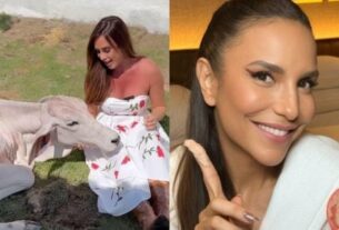 Ai, que tudo! Nicole Bahls recebe vaca em sítio e batiza de Ivete Sangalo