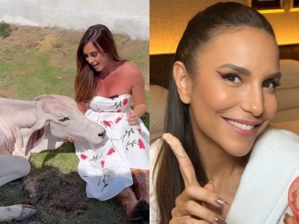 Ai, que tudo! Nicole Bahls recebe vaca em sítio e batiza de Ivete Sangalo