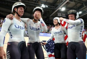 Americanas ganham ouro na perseguição feminina por equipes sobre a Nova Zelândia