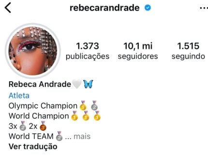 Após ouro, Rebeca Andrade bate 10 milhões de seguidores no Instagram