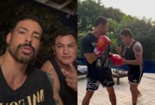 Cauã Reymond entra no clima olímpico e treina boxe com Popó e Hebert: “Casca grossa”