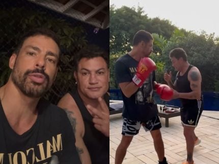 Cauã Reymond entra no clima olímpico e treina boxe com Popó e Hebert: “Casca grossa”