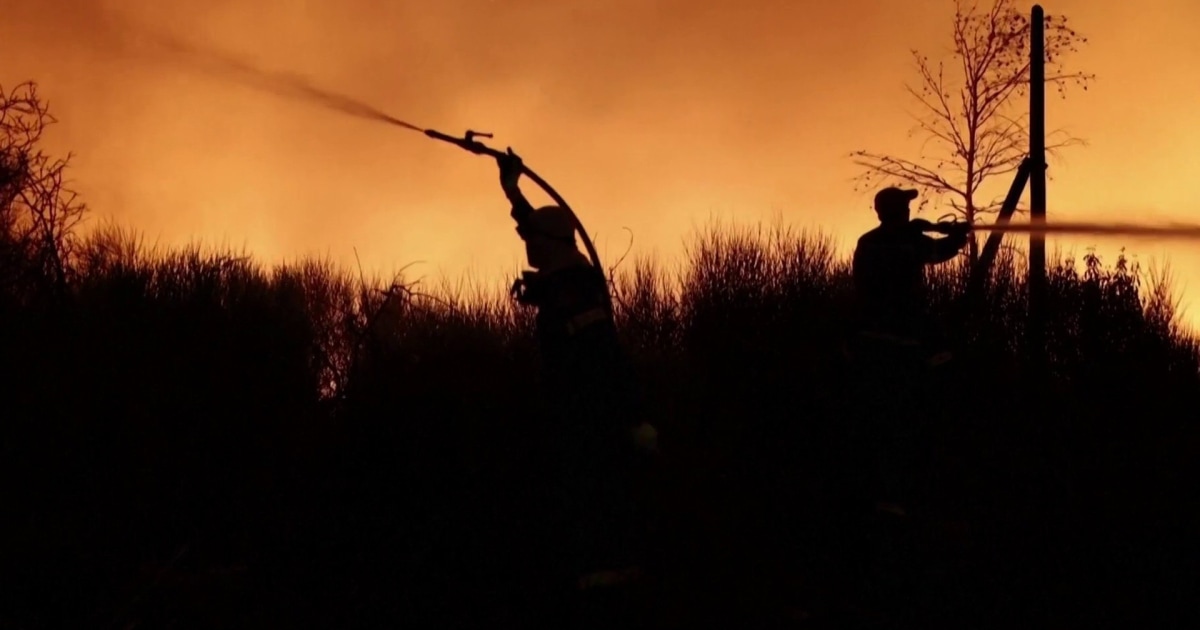 Incêndios florestais de rápida propagação queimam regiões secas da Grécia