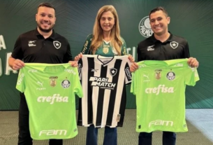 Leila e dirigentes do Botafogo trocaram camisas (Reprodução)