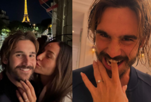 Sabrina ostenta anel de diamante em foto com Nicolas Prattes em Paris