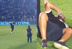 Torcedor do Vasco quebra o pé ao cobrar pênalti durante o intervalo e sai de maca do estádio