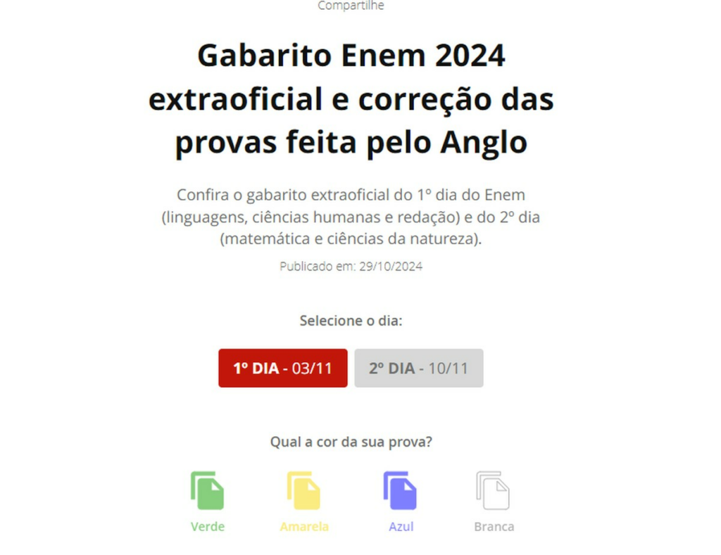 Gabarito Enem 2024: confira as respostas extraoficiais das questões do 1º dia de prova