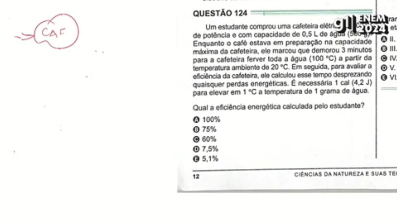 Questão de física do Enem 2024 sobre cafeteira elétrica é anulada pelo Inep | Enem 2024