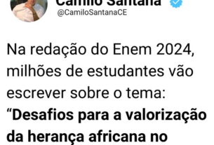 Tema da redação do Enem 2024 é 'Desafios para a valorização da herança africana no Brasil'