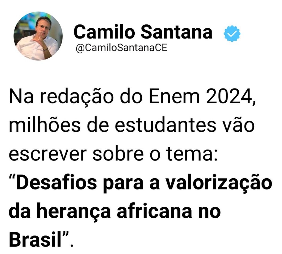 Tema da redação do Enem 2024 é 'Desafios para a valorização da herança africana no Brasil'