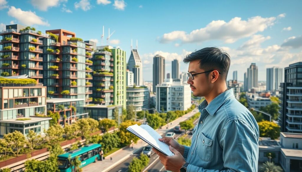 Geração de imagem: Planejador Urbano projetando uma cidade sustentável. Geração de imagem: Planejador Urbano projetando uma cidade sustentável.