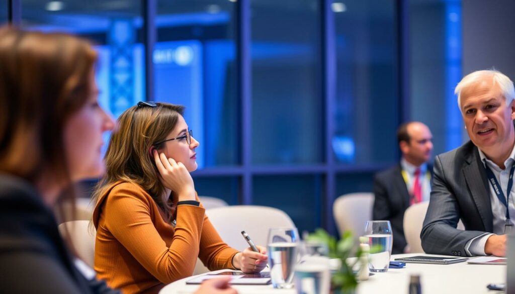 Geração de imagem: Profissional de ESG em uma reunião corporativa. Geração de imagem: Profissional de ESG em uma reunião corporativa.