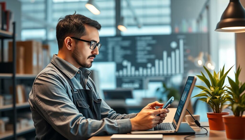 Imagem de uma pequena empresa utilizando ferramentas tecnológicas Imagem de uma pequena empresa utilizando ferramentas tecnológicas