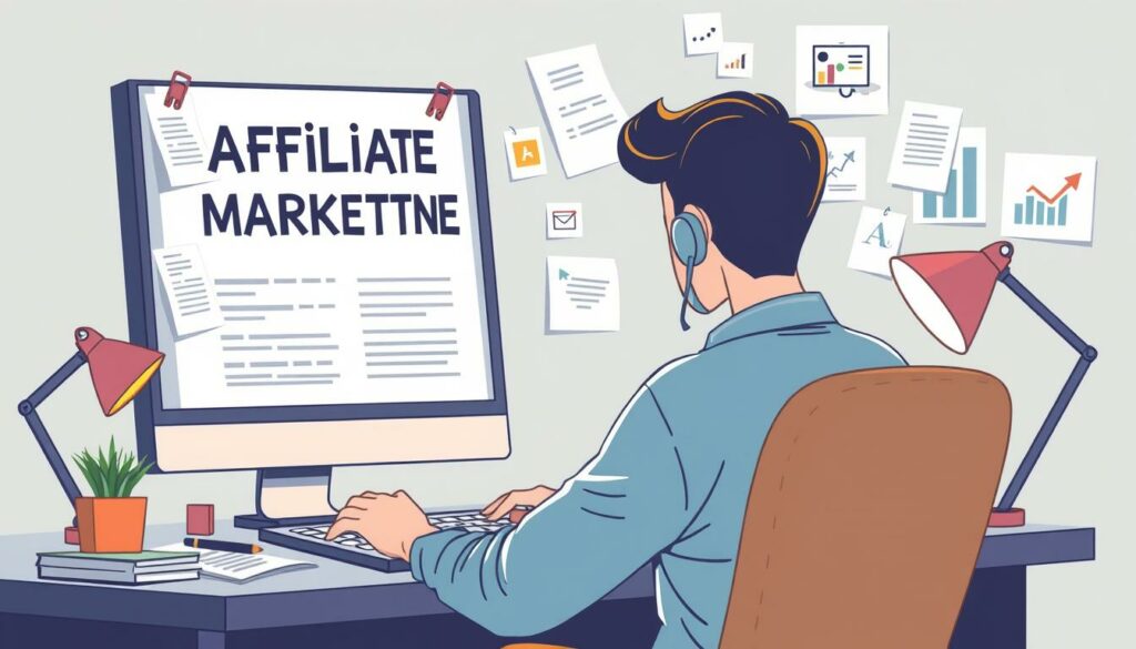 Imagem de uma pessoa criando conteúdo de marketing de afiliados em um computador
