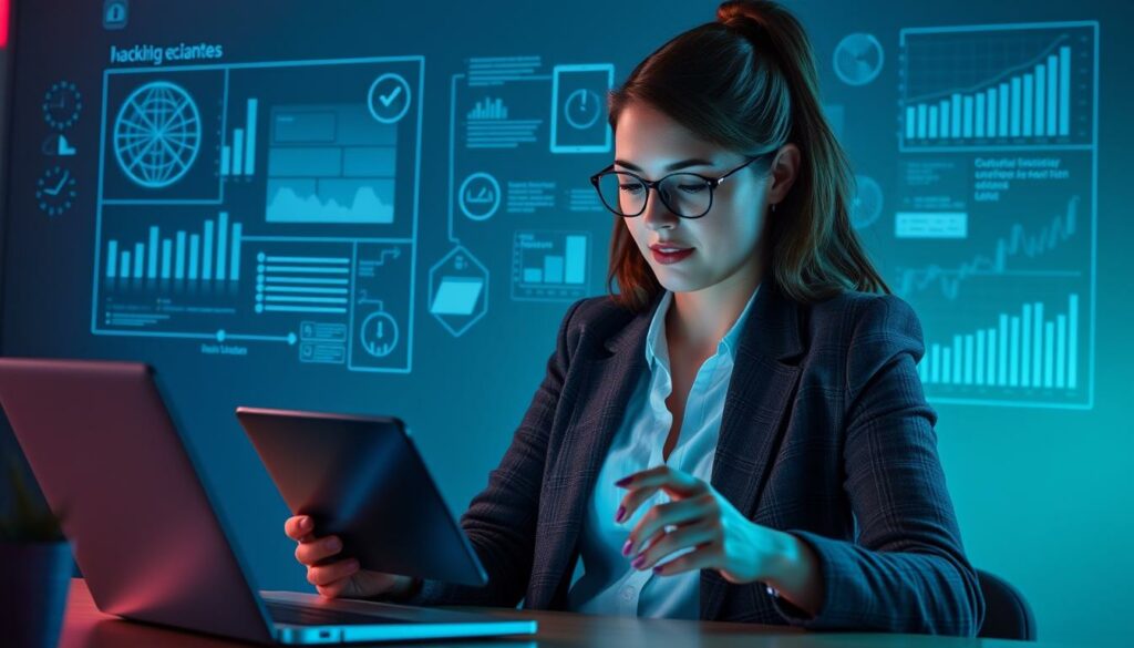 Imagem de uma pessoa planejando sua carreira com ferramentas digitais Imagem de uma pessoa planejando sua carreira com ferramentas digitais
