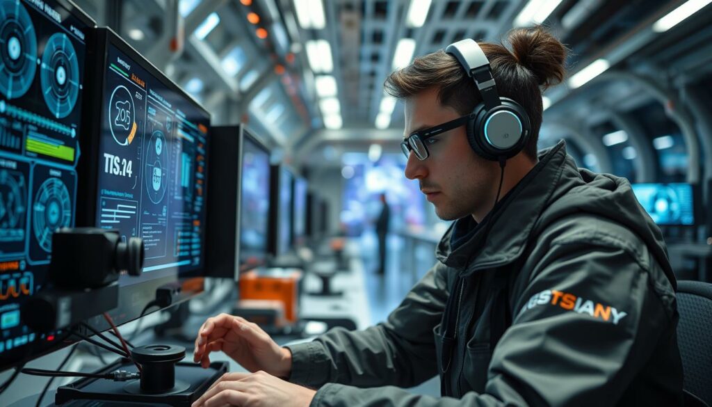 Imagem de uma pessoa trabalhando com tecnologia avançada